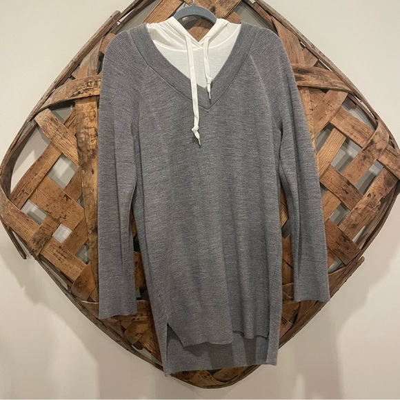 Alexander Wang Heather Gray Wool Tunic Sweater With Cotton Blend Hoodie Size XS - Picture 1 of 9